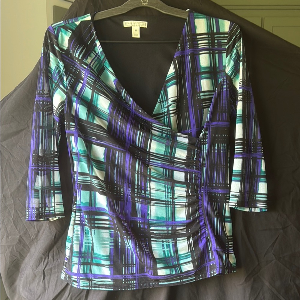 Green, Black and Purple Wrap Blouse
